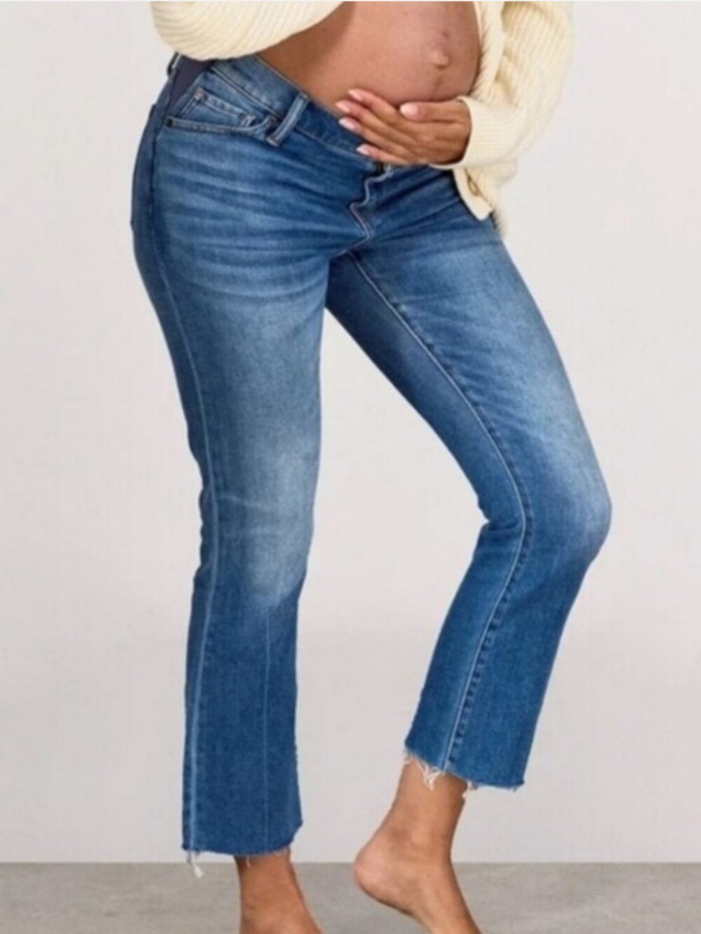 Hatch Maternity Crop Jeans Under Belly Kick Flare Stretch Denim Blue Size 29